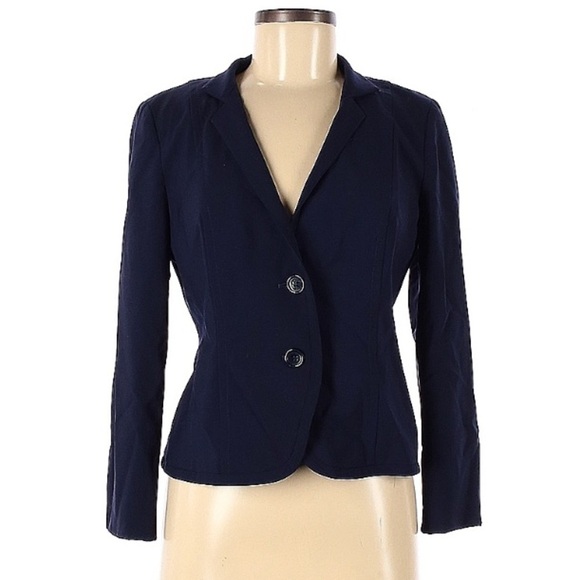 Sutton Studio wool Blazer navy blue Professional career jacket Size 8 Petite - Picture 1 of 4